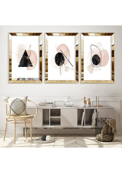 Soyut Desen Şekiller Gümüş Pleksi Kenar Mdf Tablo
