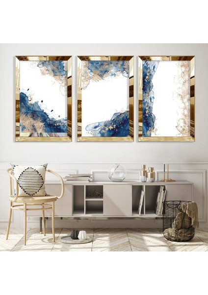 Mavi Beyaz Kolaj Gümüş Pleksi Kenar Mdf Tablo