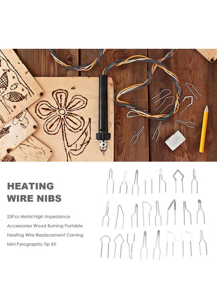 23 Adet Metal Yüksek Empedans Aksesuarları Ahşap Yanan Taşınabilir Isıtma Teli Yedek Oyma Mini Pirografik Uç Kiti (Yurt Dışından) fırsatları
