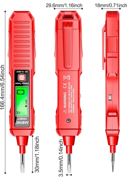 Aneng VD807 Dijital Gerilim Dedektörü Test Cihazı Kalem AC12-300V Gerilim Test Cihazları Devre Ncv Sensör Teli Elektrikçi Aracı (Kırmızı) (Yurt Dışından)