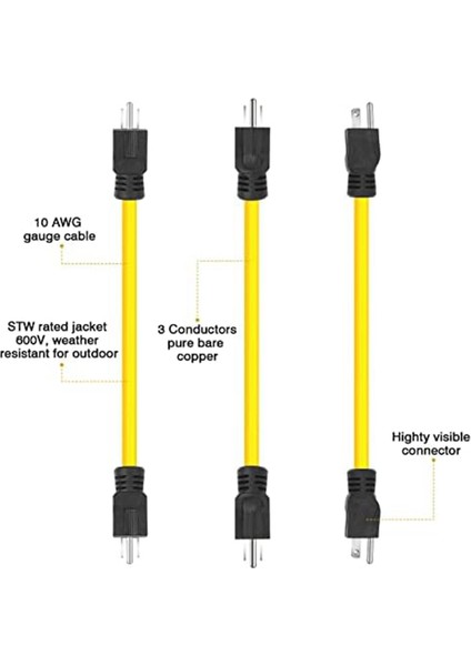 3 Prong Erkek - Erkek Uzatma Kablosu, Jeneratör Adaptör Kablosu Nema 5-15P Transfer Anahtarı Için, 12AWG 125V (2ft) Abd Tak (Yurt Dışından) fiyatları