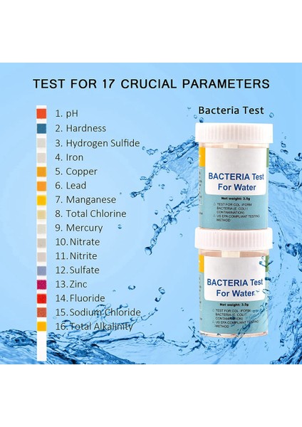 Ev Için 17'si 1 Arada Komple Su Test Kiti, 100 Şerit + Içme Suyu Için 2 Su Test Kiti Kolay Test, Ph, Kurşun (Yurt Dışından)