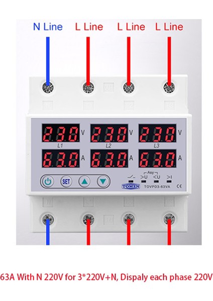 Tomzn Din Ray 3 Fazlı Gerilim Rölesi 3p+N Voltmetre Ampermetre Aşırı ve Düşük Gerilim Monitör Röleleri Koruyucu 63A 230V N ile (Yurt Dışından) fırsatları