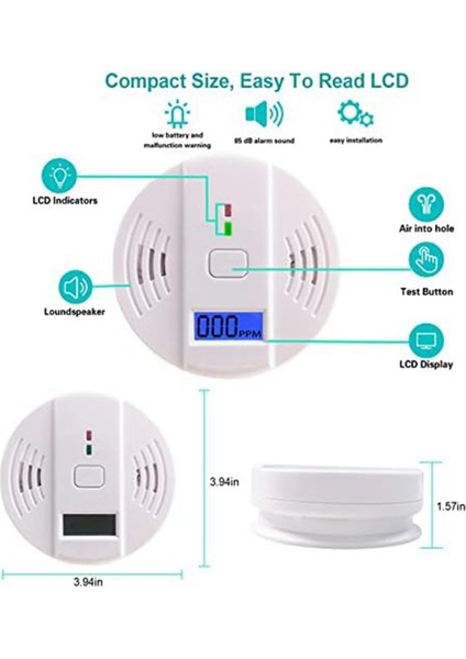Karbon Monoksit Dedektörü, Ev Için Karbon Monoksit Alarmı, Depo, Karbon Monoksit Alarm Dedektörü, 2 Adet (Yurt Dışından) modelleri