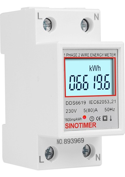 Sınotımer DDS6619-006 Arka Işık Ekran Tek Fazlı Dın Ray Tipi Watt-Saat Ölçer 2p Elektronik Watt-Saat Ölçer 5(80)A 230V (Yurt Dışından)