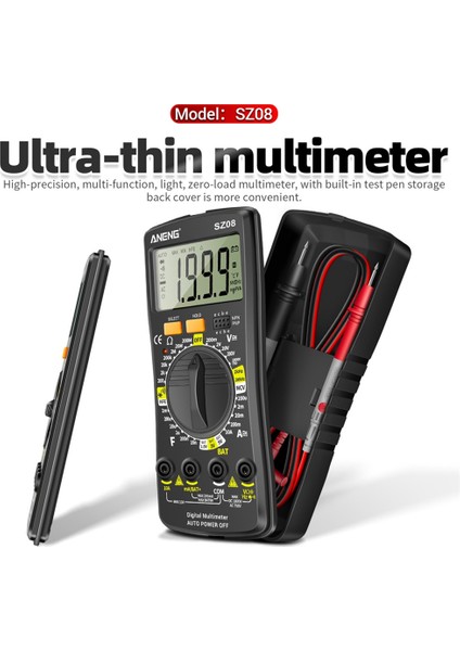 Aneng SZ08 Dijital Multimetre Ultra-Ince Depolama Profesyonel Multimetro Otomatik Voltmetre Ac Dc Direnç Tutma Test Cihazları (Siyah) (Yurt Dışından)