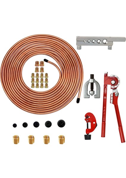 1/4 Fren Hattı - Fren Boru Takımı 25 Ft. 16 Ters Havşa Bağlantı Parçası ve 4 Rakor + Çift ve Tek Havşa Açma Alet Kiti ile (Yurt Dışından)