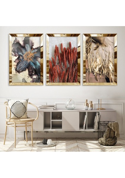 Kolaj Çizim Çiçek Gümüş Pleksi Kenar Mdf Tablo