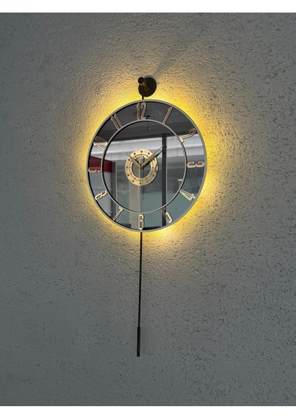 Metal Aynalı Duvar Saati 40X85 cm Büyük Boy Işıklı Gerçek Ayna Duvar Saati Modern Tasarım