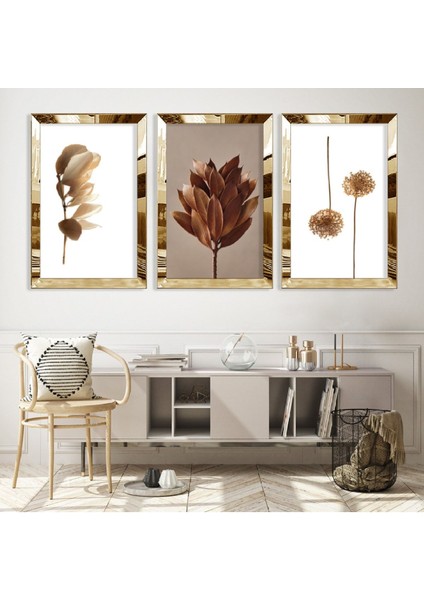 Kurutulmuş Çiçek Gümüş Pleksi Kenar Mdf Tablo