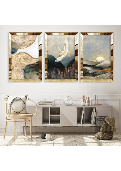 Kolaj Çizim Gold Pleksi Kenar Mdf Tablo