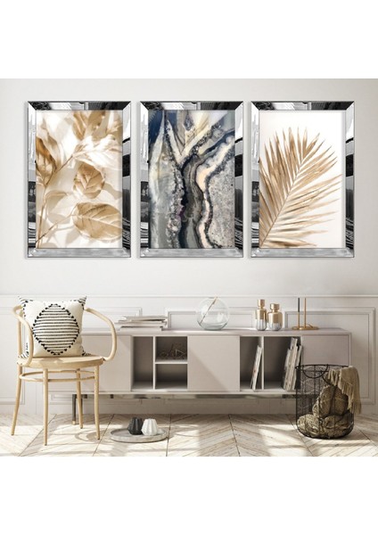 Modern Çizim Gold Pleksi Kenar Mdf Tablo