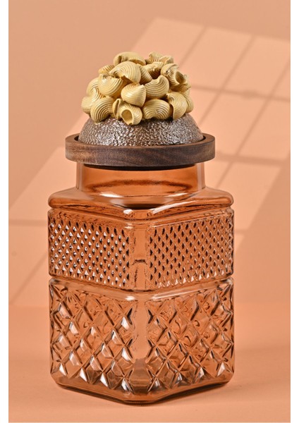 El Yapımı Özel Tasarım Kavanoz - 1800 ml - Vakumlu Ahşap Kapaklı (Midye Makarna Detaylı) - Light Amber Cam - Mutfak ve Ev Dekorasyonu modelleri