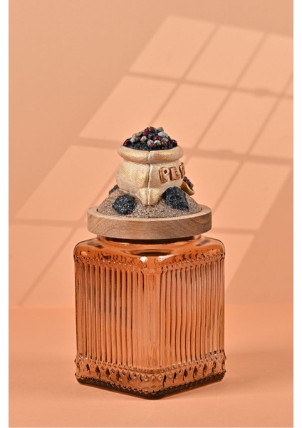 El Yapımı Özel Tasarım Karabiber Baharat Kavanozu - 700 ml - Vakumlu Ahşap Kapaklı (Dore Detaylı) - Light Amber Çizgili Cam - Mutfak ve Ev Dekorasyonu fiyatları