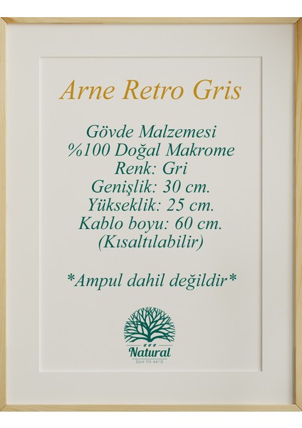 Arne'r Gri Avize, Salon Avize, Yatak Odası Avize, Çocuk Odası Avize, Bohem Avize