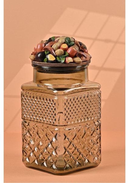 El Yapımı Özel Tasarım Kavanoz - 1800 ml - Vakumlu Ahşap Kapaklı (Kuruyemiş Detaylı) - Light Yeşil Cam - Mutfak ve Ev Dekorasyonu fiyatları
