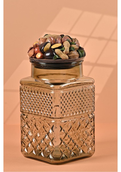 El Yapımı Özel Tasarım Kavanoz - 1800 ml - Vakumlu Ahşap Kapaklı (Kuruyemiş Detaylı) - Light Yeşil Cam - Mutfak ve Ev Dekorasyonu fırsatları