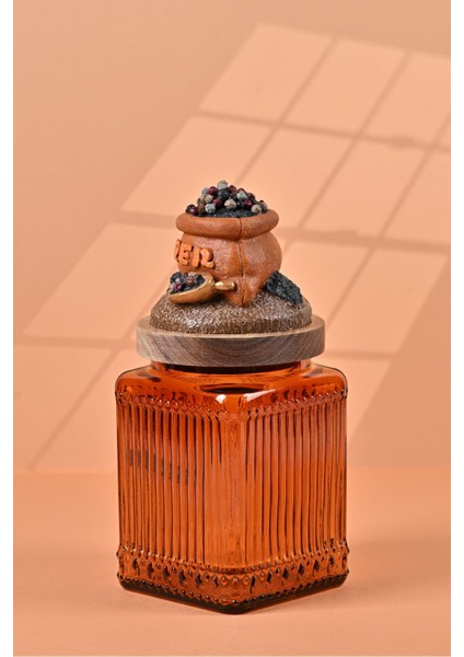 El Yapımı Özel Tasarım Karabiber Baharat Kavanozu - 700 ml - Vakumlu Ahşap Kapaklı (Turuncu Detaylı) - Dark Amber Çizgili Cam - Mutfak ve Ev Dekorasyonu fiyatları