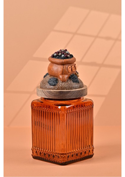 El Yapımı Özel Tasarım Karabiber Baharat Kavanozu - 700 ml - Vakumlu Ahşap Kapaklı (Turuncu Detaylı) - Dark Amber Çizgili Cam - Mutfak ve Ev Dekorasyonu modelleri