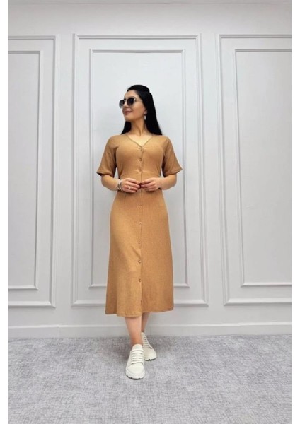 Düğmeli Kemerli Elbise