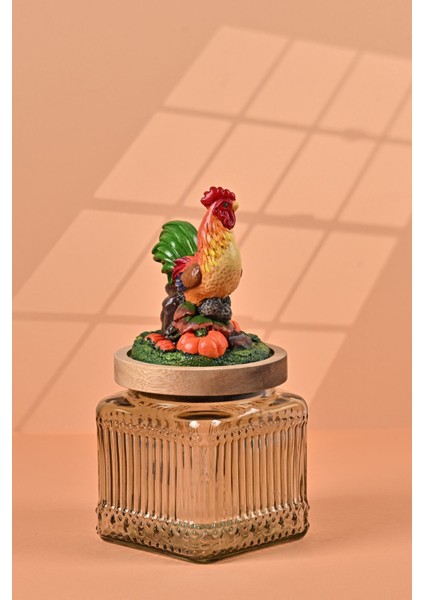 El Yapımı Özel Tasarım Kavanoz - 500 ml - Vakumlu Ahşap Kapaklı (Horoz Detaylı) - Light Yeşil Çizgili Cam - Mutfak ve Ev Dekorasyonu fiyatları