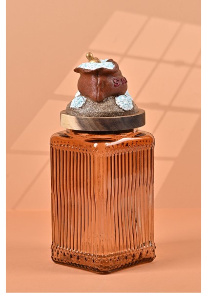 El Yapımı Özel Tasarım Tuz Baharat Kavanozu - 1000 ml - Vakumlu Ahşap Kapaklı (Kahverengi Detaylı) - Light Amber Çizgili Cam - Mutfak ve Ev Dekorasyonu fiyatları