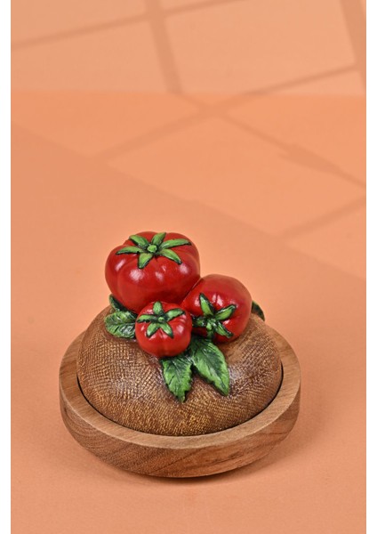 El Yapımı Özel Tasarım Kavanoz - 1000 ml - Vakumlu Ahşap Kapaklı (Domates Detaylı) - Dark Amber Çizgili Cam - Mutfak ve Ev Dekorasyonu fırsatları