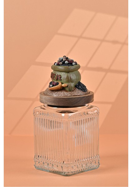 El Yapımı Özel Tasarım Karabiber Baharat Kavanozu - 700 ml - Vakumlu Ahşap Kapaklı (Yeşil Detaylı) - Şeffaf Çizgili Cam - Mutfak ve Ev Dekorasyonu modelleri