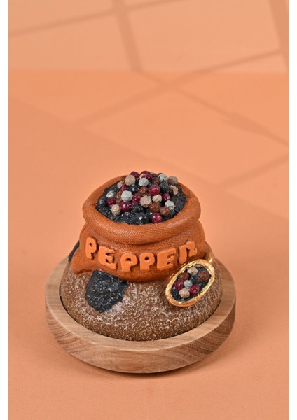 El Yapımı Özel Tasarım Karabiber Baharat Kavanozu - 700 ml - Vakumlu Ahşap Kapaklı (Turuncu Detaylı) - Light Amber Çiçekli Cam - Mutfak ve Ev Dekorasyonu fırsatları