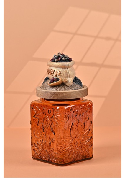El Yapımı Özel Tasarım Karabiber Baharat Kavanozu -700 ml - Vakumlu Ahşap Kapaklı (Dore Detaylı) - Dark Amber Çiçekli Cam - Mutfak ve Ev Dekorasyonu fiyatları