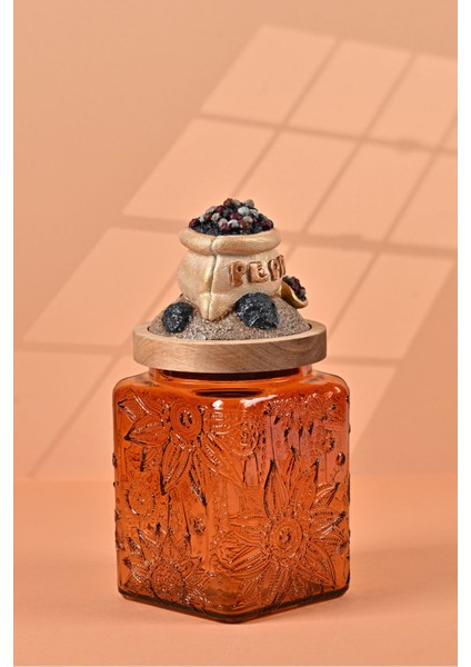 El Yapımı Özel Tasarım Karabiber Baharat Kavanozu -700 ml - Vakumlu Ahşap Kapaklı (Dore Detaylı) - Dark Amber Çiçekli Cam - Mutfak ve Ev Dekorasyonu modelleri