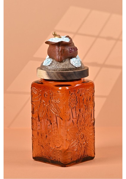 El Yapımı Özel Tasarım Tuz Baharat Kavanozu - 1000 ml - Vakumlu Ahşap Kapaklı (Kahverengi Detaylı) - Dark Amber Çiçekli Cam - Mutfak ve Ev Dekorasyonu fiyatları
