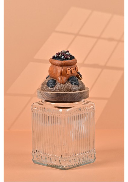 El Yapımı Özel Tasarım Karabiber Baharat Kavanozu - 700 ml - Vakumlu Ahşap Kapaklı (Turuncu Detaylı) - Şeffaf Çizgili Cam - Mutfak ve Ev Dekorasyonu fiyatları