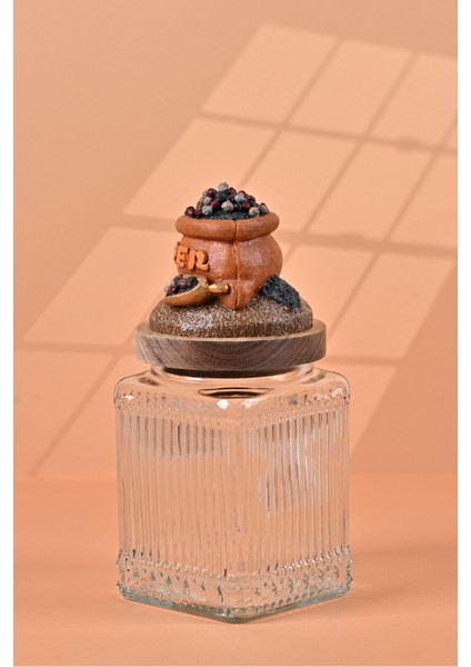 El Yapımı Özel Tasarım Karabiber Baharat Kavanozu - 700 ml - Vakumlu Ahşap Kapaklı (Turuncu Detaylı) - Şeffaf Çizgili Cam - Mutfak ve Ev Dekorasyonu modelleri