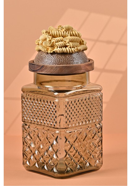 El Yapımı Özel Tasarım Kavanoz - 1800 ml - Vakumlu Ahşap Kapaklı (Burgu Makarna Detaylı) - Light Yeşil Cam - Mutfak ve Ev Dekorasyonu fiyatları