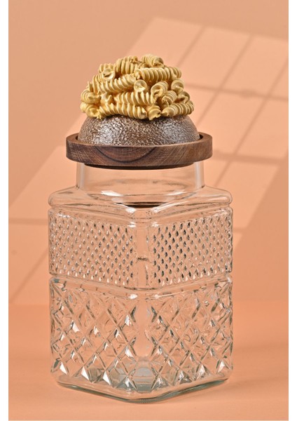 El Yapımı Özel Tasarım Kavanoz - 1800 ml - Vakumlu Ahşap Kapaklı (Burgu Makarna Detaylı) - Şeffaf Cam - Mutfak ve Ev Dekorasyonu modelleri