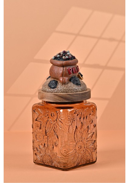 El Yapımı Özel Tasarım Karabiber Baharat Kavanozu - 700 ml - Vakumlu Ahşap Kapaklı (Kahverengi Detaylı) - Light Amber Çiçekli Cam - Mutfak ve Ev Dekorasyonu fiyatları