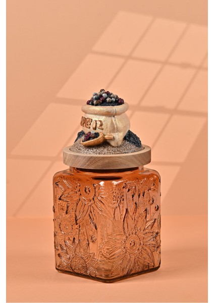 El Yapımı Özel Tasarım Karabiber Baharat Kavanozu -700 ml - Vakumlu Ahşap Kapaklı (Dore Detaylı) - Light Amber Çiçekli Cam - Mutfak ve Ev Dekorasyonu fiyatları