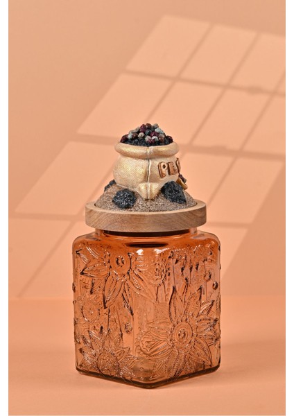 El Yapımı Özel Tasarım Karabiber Baharat Kavanozu -700 ml - Vakumlu Ahşap Kapaklı (Dore Detaylı) - Light Amber Çiçekli Cam - Mutfak ve Ev Dekorasyonu modelleri