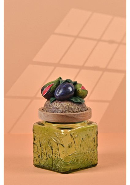 El Yapımı Özel Tasarım Kavanoz - 500 ml - Vakumlu Ahşap Kapaklı (İncir Detaylı) - Yeşil Çiçekli Kare Cam - Mutfak ve Ev Dekorasyonu fiyatları