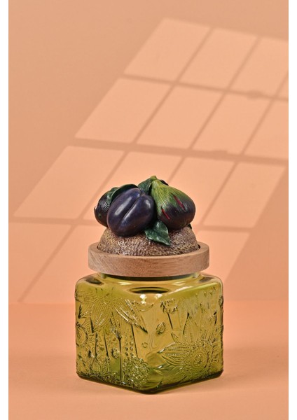 El Yapımı Özel Tasarım Kavanoz - 500 ml - Vakumlu Ahşap Kapaklı (İncir Detaylı) - Yeşil Çiçekli Kare Cam - Mutfak ve Ev Dekorasyonu modelleri