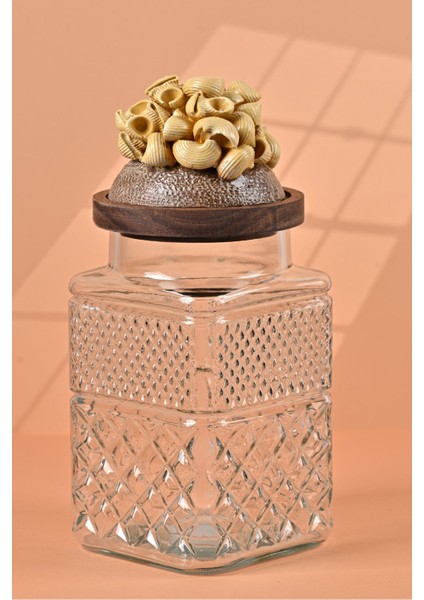 El Yapımı Özel Tasarım Kavanoz - 1800 ml - Vakumlu Ahşap Kapaklı (Midye Makarna Detaylı) - Şeffaf Cam - Mutfak ve Ev Dekorasyonu fiyatları