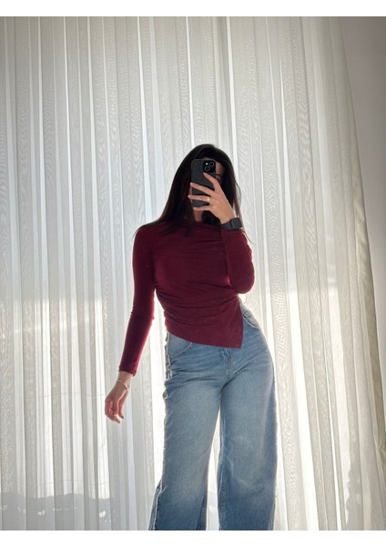 Butik Nis Kadın Kayık Yaka Asimetrik Kesim Body