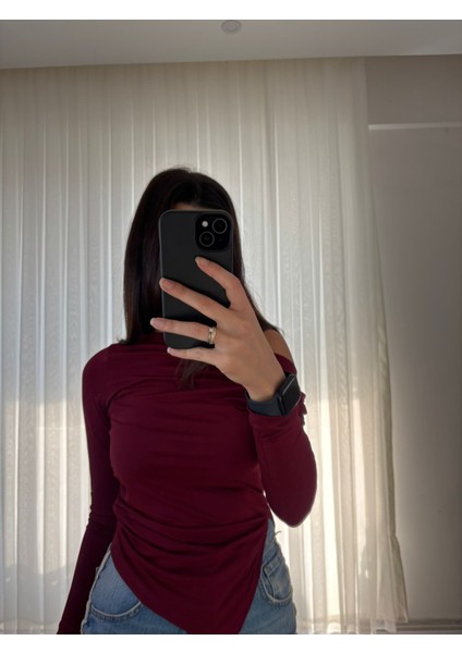 Butik Nis Kadın Kayık Yaka Asimetrik Kesim Body