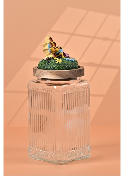 El Yapımı Özel Tasarım Bal Kavanozu - 1000 ml - Vakumlu Ahşap Kapaklı (Bal ve Arı Detaylı) - Şeffaf Çizgili Cam - Mutfak ve Ev Dekorasyonu modelleri