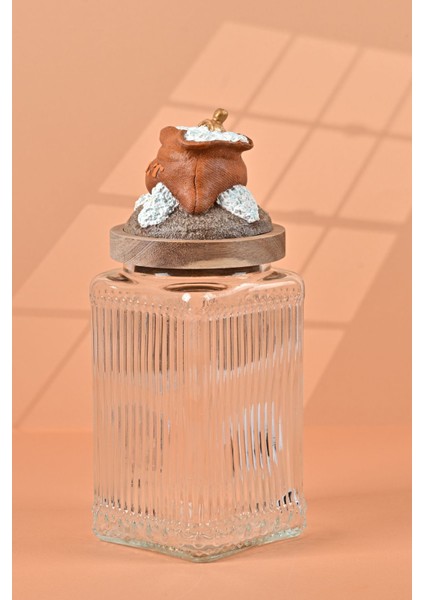 El Yapımı Özel Tasarım Tuz Baharat Kavanozu -1000 ml - Vakumlu Ahşap Kapaklı (Turuncu Detaylı) - Şeffaf Çizgili Cam - Mutfak ve Ev Dekorasyonu modelleri