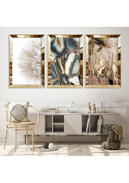 Soyut Desen Gold Pleksi Kenar Mdf Tablo