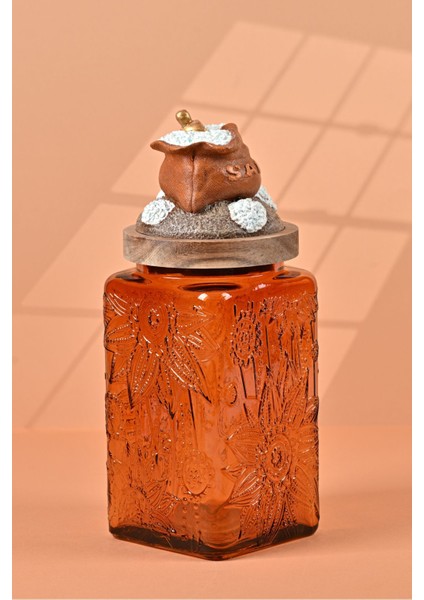 El Yapımı Özel Tasarım Tuz Baharat Kavanozu - 1000 ml - Vakumlu Ahşap Kapaklı (Turuncu Detaylı) - Dark Amber Çiçekli Cam - Mutfak ve Ev Dekorasyonu fiyatları
