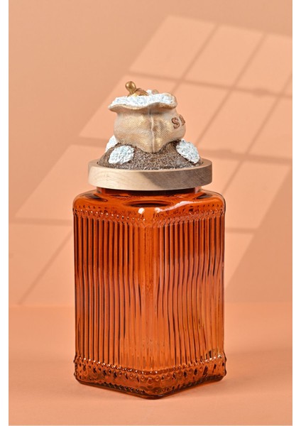 El Yapımı Özel Tasarım Tuz Baharat Kavanozu - 1000 ml - Vakumlu Ahşap Kapaklı (Dore Detaylı) - Dark Amber Çizgili Cam - Mutfak ve Ev Dekorasyonu fiyatları