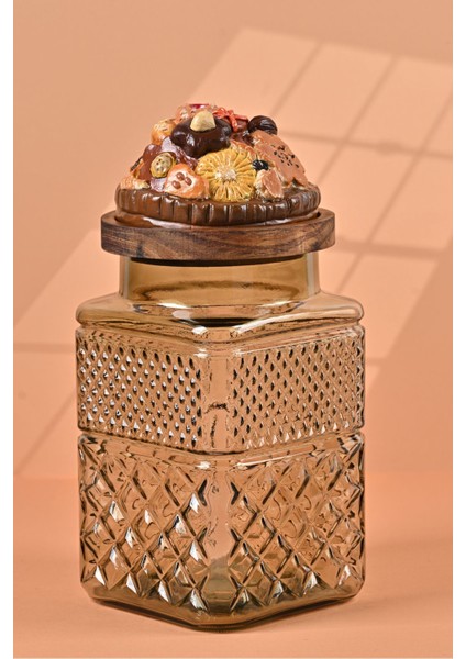 El Yapımı Özel Tasarım Kavanoz - 1800 ml - Vakumlu Ahşap Kapaklı (Kurabiye Detaylı) - Light Yeşil Cam - Mutfak ve Ev Dekorasyonu fiyatları